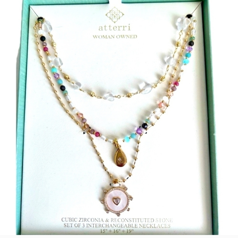 ▪️ATTERRI ▪️Reconstituted Stone Set of 3 Interchangeable Necklace (No Box Cover)